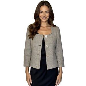 New Lafayette 148 NY Brown Beige Cotton Linen Tweed Button Blazer Jacket